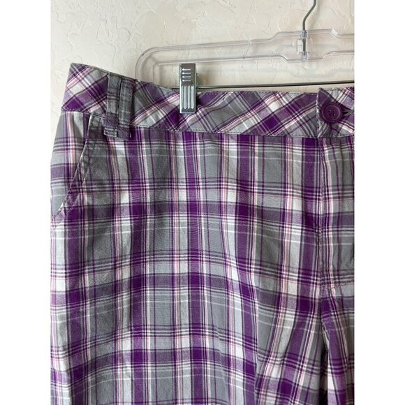 Lane Bryant Sz 20 Plaid Bermuda Shorts Purple Grey Plaid - Picture 3 of 10